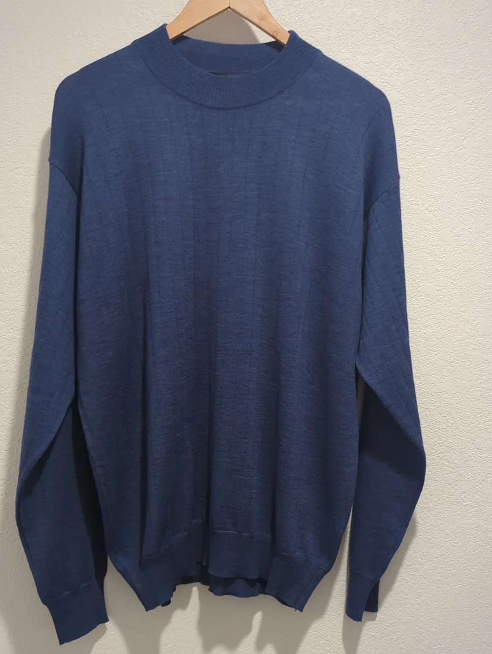 Toscano Made in Italy 100% Extrafine Merino Wool Ribbed Sweater Blue